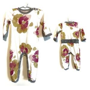 Bert's Bees Baby long sleeve, one piece floral organic cotton snaps Size 6-9 mo